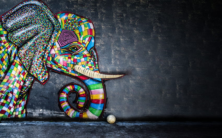 fil ile grafiti, çizim, Elephant Art HD duvar kağıdı