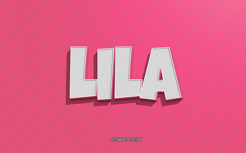 Lila, pink lines background, with names, Lila name, female names, Lila greeting card, line art, with Lila name HD wallpaper