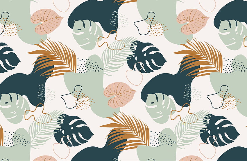 Green Tropical Leaf Pattern Mural, Cute Elephant Pattern HD wallpaper