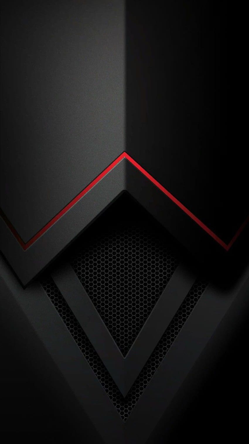 Luz roja JMC apagada, forma negra poligonal, detalle de diseño industrial, forma triangular. fondo de pantalla del teléfono