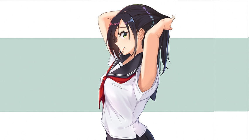 Uczennica, wiążąca włosy, dziewczyna z anime Tapeta HD