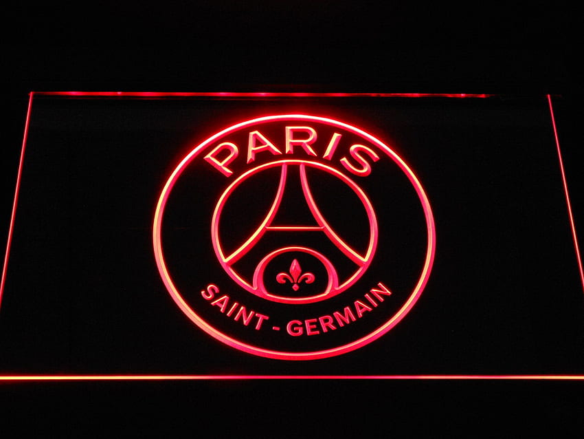 Светодиодна неонова табела с емблема на FC Paris Saint Germain, лого на Paris Saint Germain HD тапет