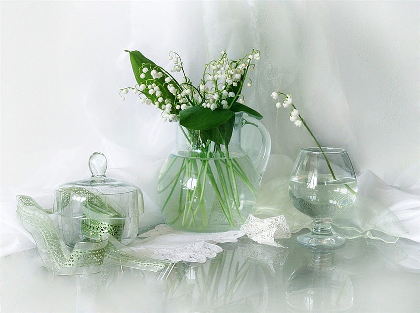 Still Life, white, lily of the valley, green, fresh, harmony HD ...