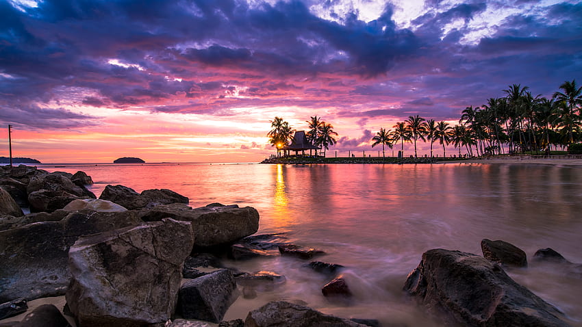 Tanjung Aru Resort, Kota Kinabalu, Malaysia, Sonnenuntergang, Meereslandschaft, , Ultra, Kota Kinabalu HD-Hintergrundbild