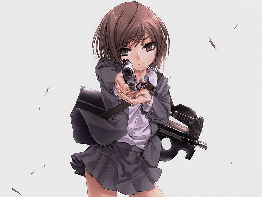 Gadis dengan pistol, gadis, pistol, anime, kemeja Wallpaper HD