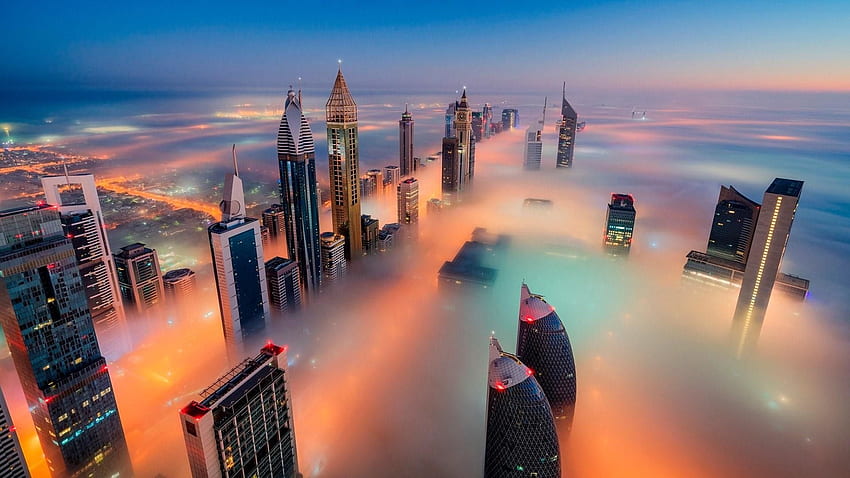 Mgliste miasto, panoramę Dubaju Tapeta HD