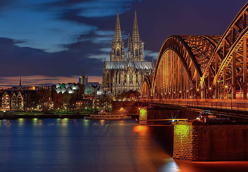 Cologne Germany bridge river Night Cities HD wallpaper