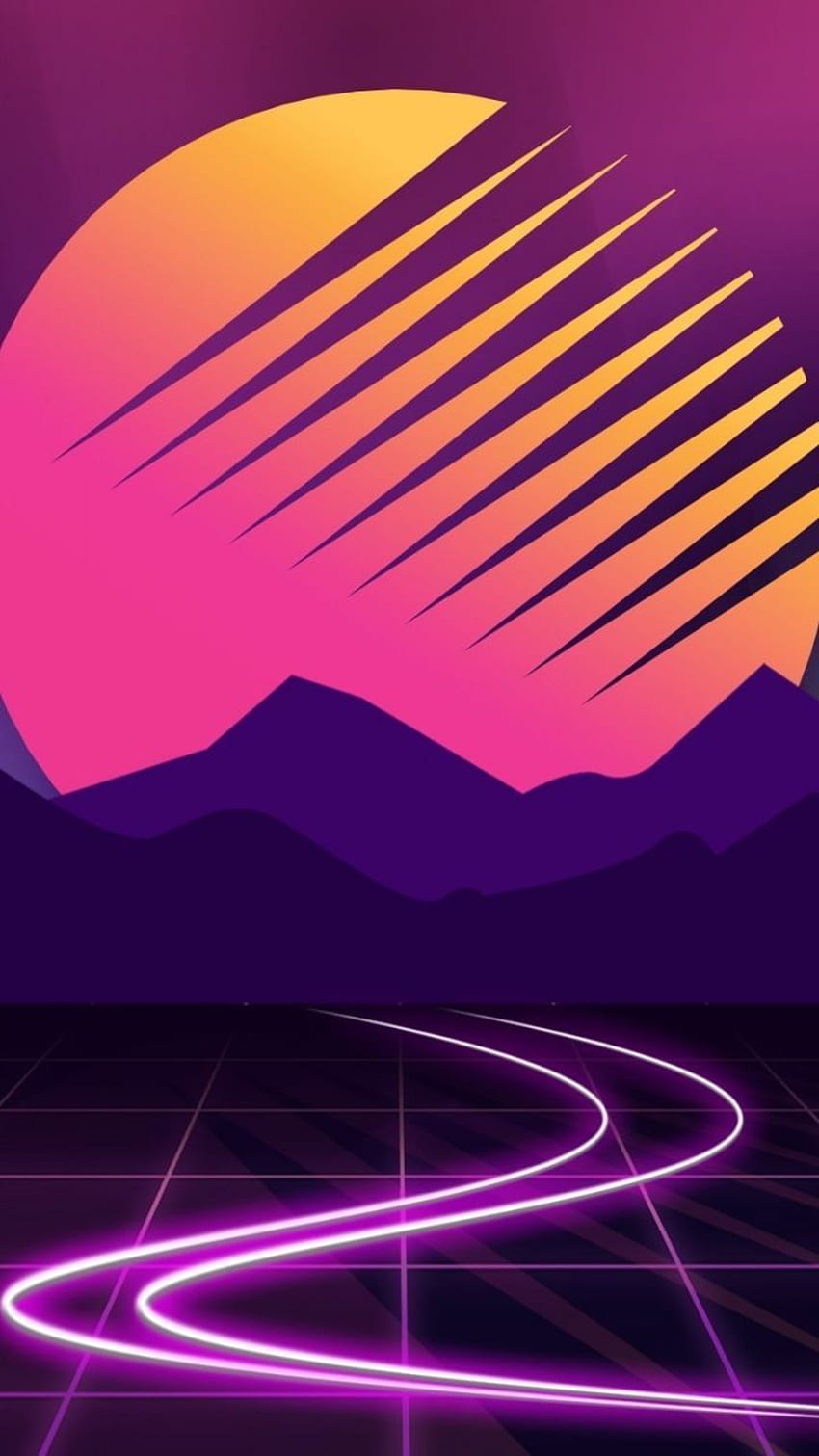 Neon, cyberwave, purple, mountains, moon, outrun, . Retro futurism, Vaporwave , Retro waves HD phone wallpaper
