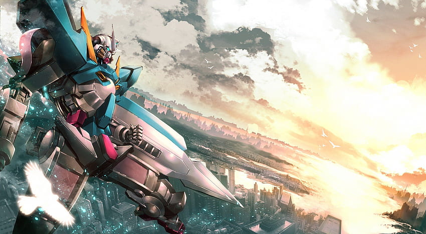 Gundam o zachodzie słońca, roboty, anime, mecha, gundam Tapeta HD