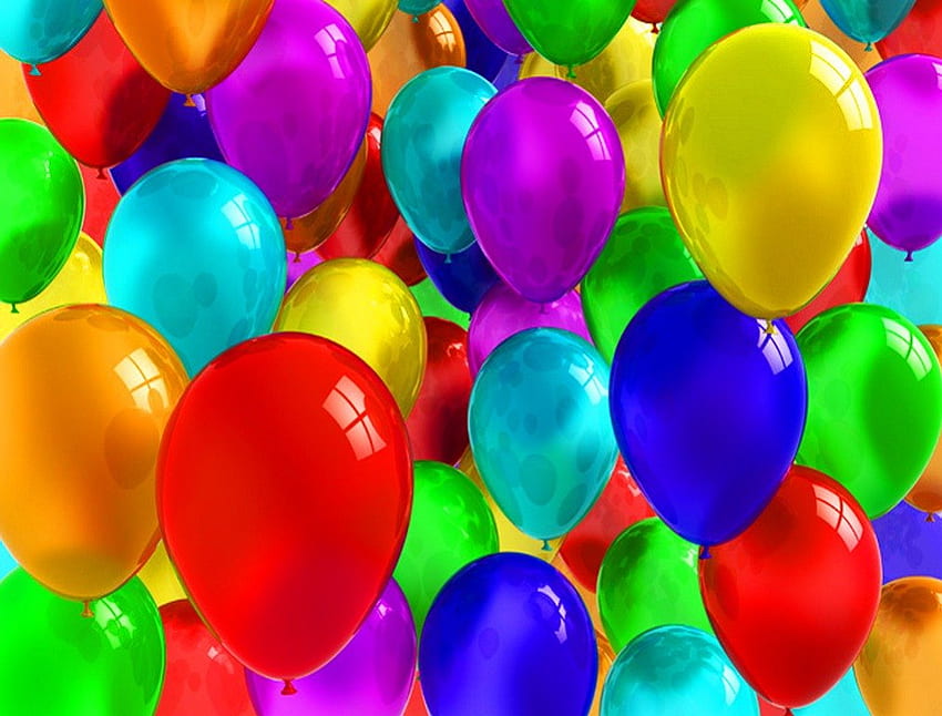 Balões, festa, amarelo, verde, vermelho, celebração papel de parede HD