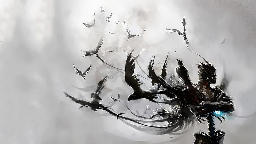 Abstract birds white background Raven . HD wallpaper