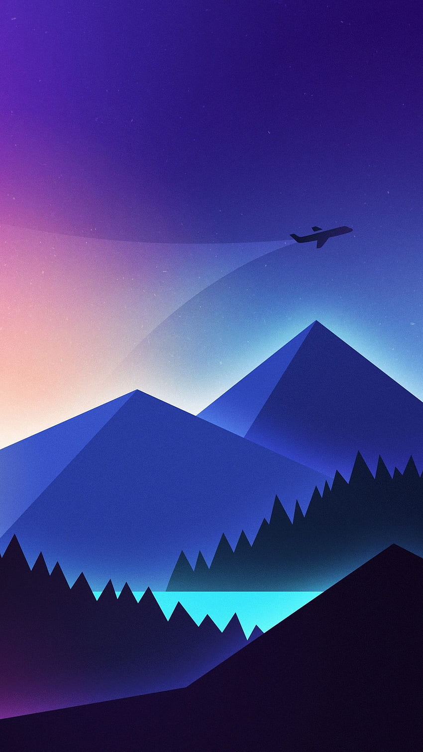 디지털 아트 작품 미니멀리즘 파란색 세로 세로 비행기 피라미드 맑은 하늘 숲 - 해상도:, 1440X2560 세로 HD 전화 배경 화면
