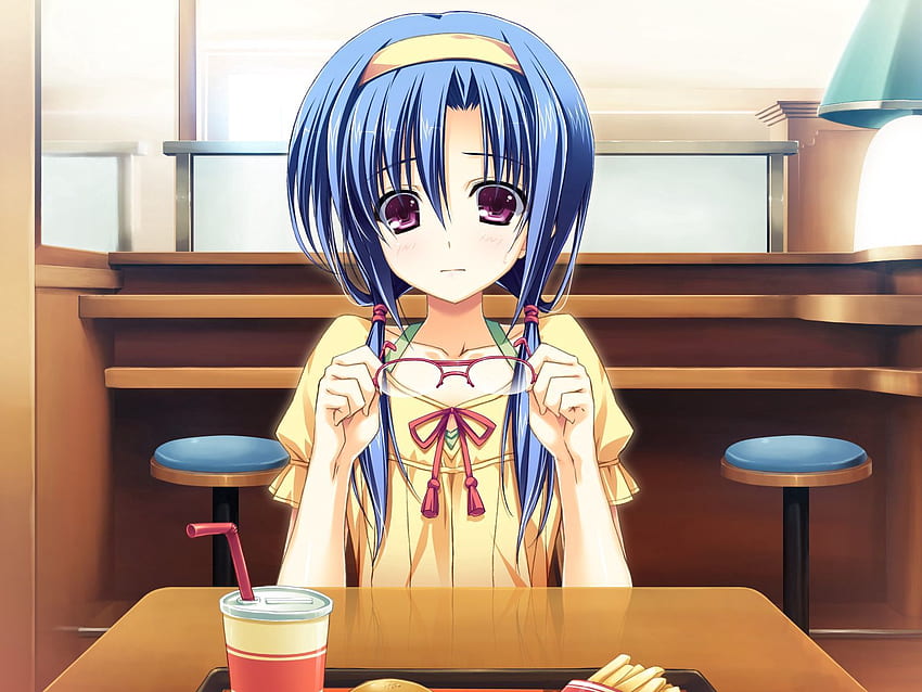 Anime, Mädchen, hübsch, Brille, Brille, Café, Café, brünett HD-Hintergrundbild