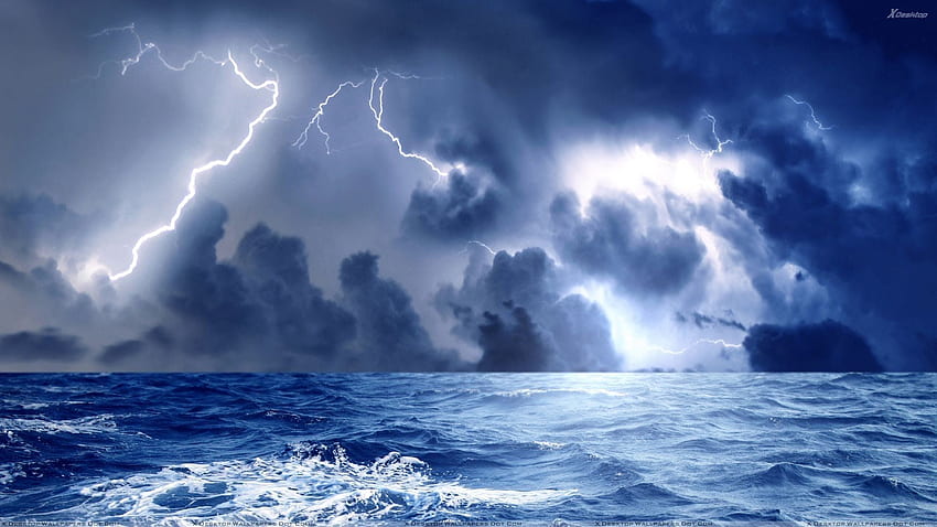 STORM weather rain sky clouds nature ocean sea lightning . HD wallpaper