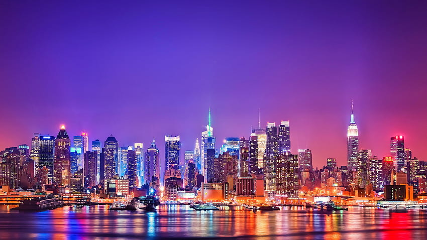 Załącznik America Smart City z widokiem na Nowy Jork nocą. Tło Nowego Jorku, miasto, panoramę Nowego Jorku, amerykańskie miasto Tapeta HD