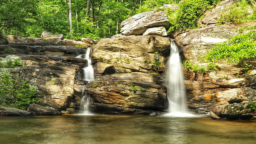 Cheaha Falls、アラバマ州ラインビル、木々、小川、岩、アメリカ、池 高画質の壁紙