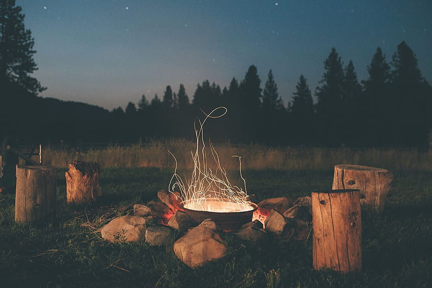 Country fire pit sky night outdoors nature stars trees fire autumn rocks country fall seasons pit. Chill , Adventure camping, Campfire HD wallpaper