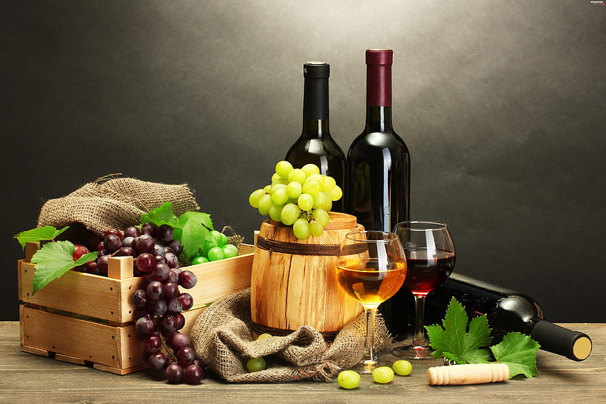 Grapes, Wine, barrel, Bottles - Full : HD wallpaper