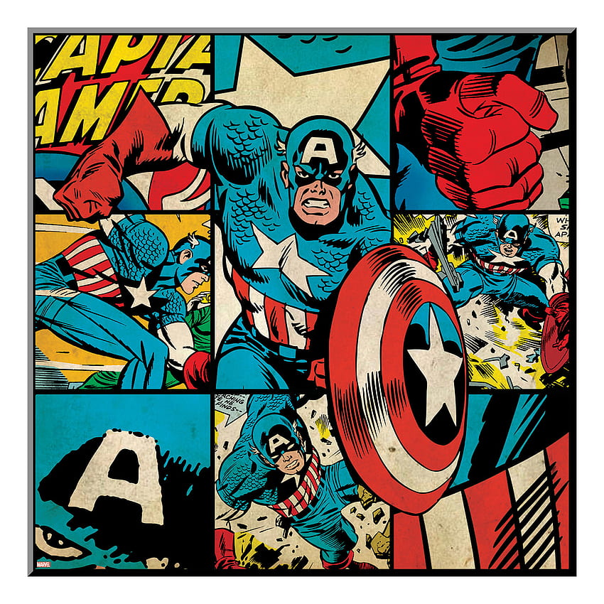 キャプテン・アメリカをフィーチャーしたレトロなバッジ (フレーム: 13H x 13W x 1D) - マーベル・コミック - タッチ・オブ・モダン HD電話の壁紙