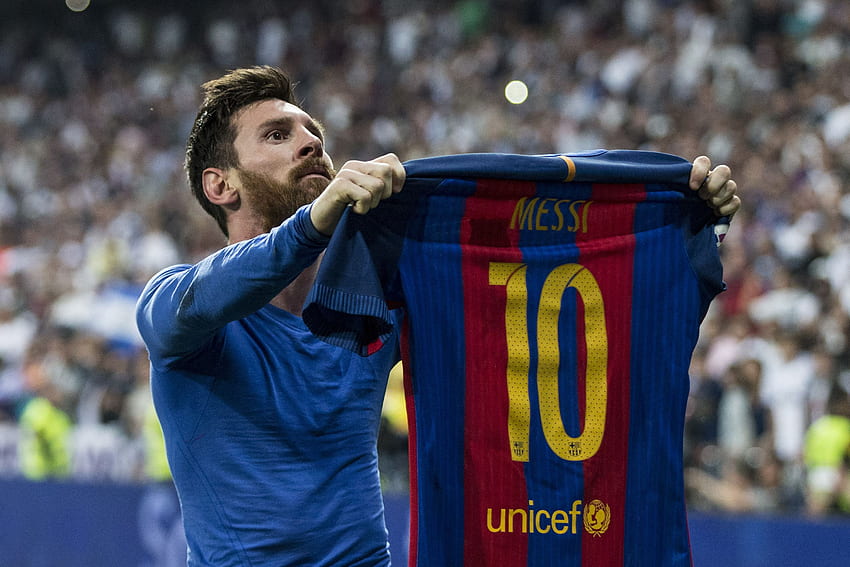 Lionel Messi produkuje na Santiago Bernabeu Should, Messi Celebration Tapeta HD
