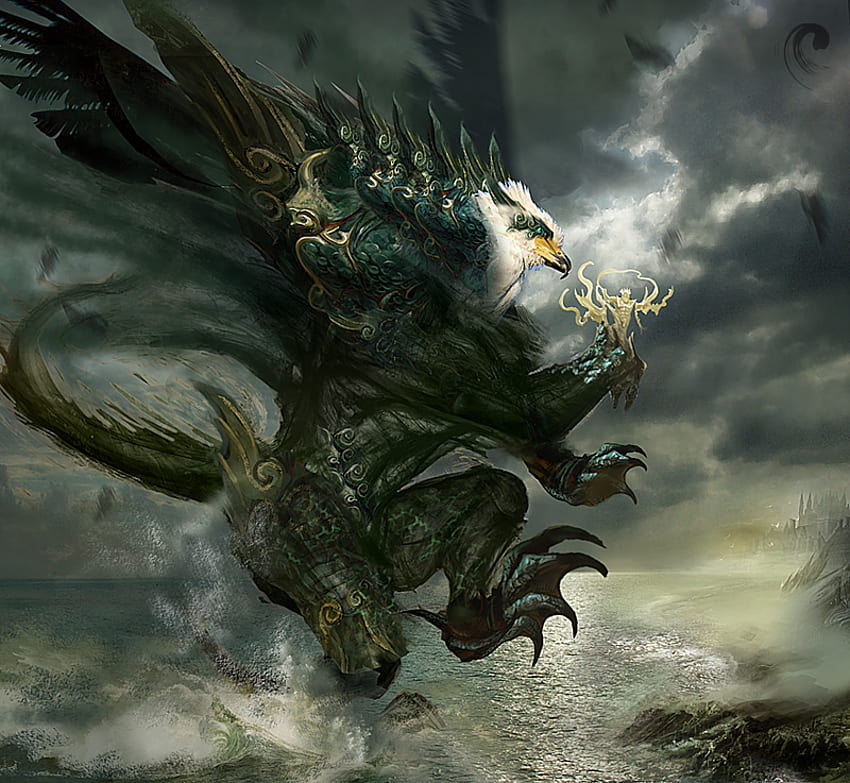 Gryphon, bird, fantasy, fly, mythical HD wallpaper