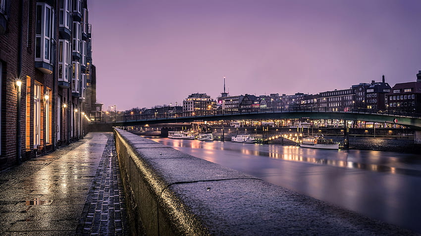Alemania Bremen Puentes Barcos Calle río noche fondo de pantalla