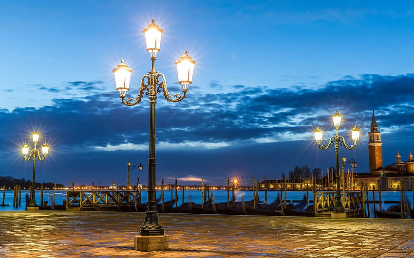 Cities, Night, Italy, Venice, Lights, Shore, Bank, Lanterns, Tile HD wallpaper