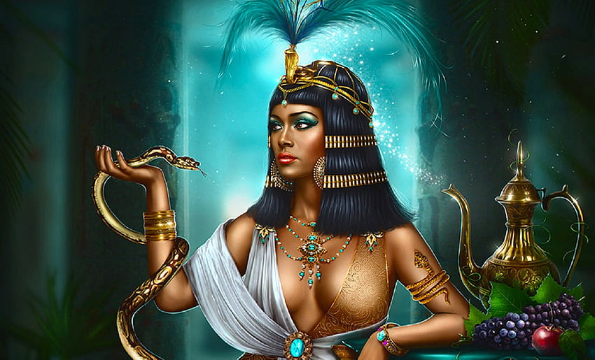 Cleopatra and Snake, snake, art, egypt, girl, beautiful, woman, digital, fantasy, pretty, queen, cleopatra, female HD wallpaper