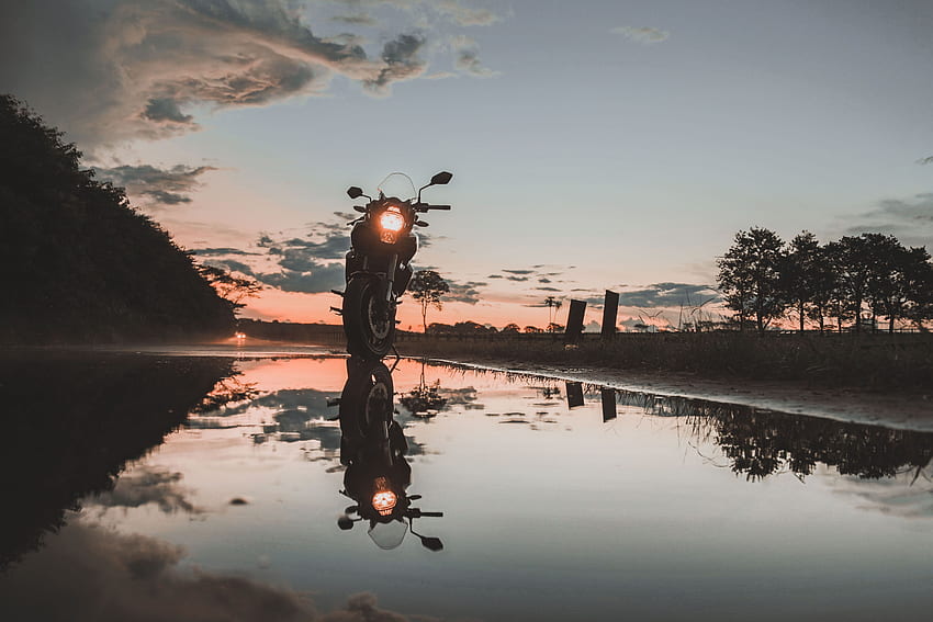 Water, Sunset, Sky, Motorcycles, Reflection, Motorcycle HD wallpaper