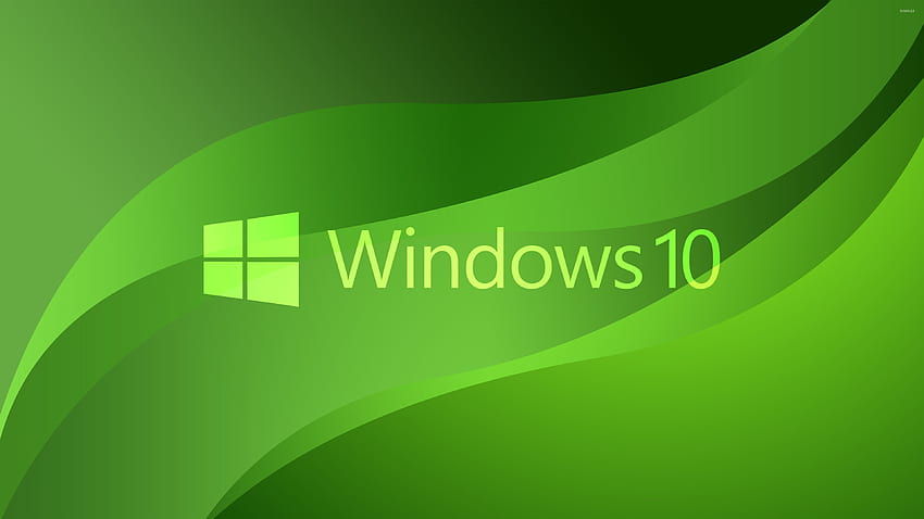 녹색 파도에 Windows 10 녹색 텍스트 로고 HD 월페이퍼
