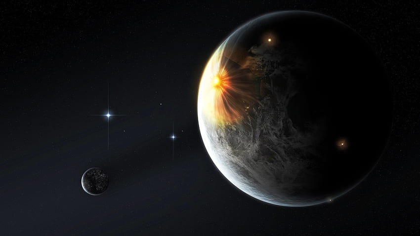 ศิลปะดิจิตอล จักรวาล อวกาศ ดาวเคราะห์ ดาว โลก การระเบิด พื้นหลังที่เรียบง่าย เรืองแสง วอลล์เปเปอร์ HD