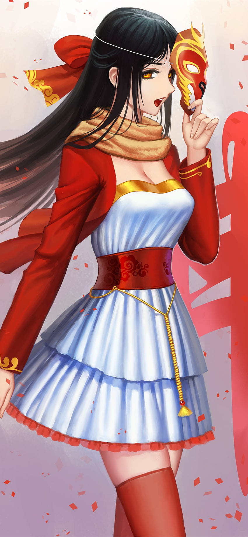 Anime Anime Girls Chinese New Year Long Hair Mask. iPhone HD phone wallpaper