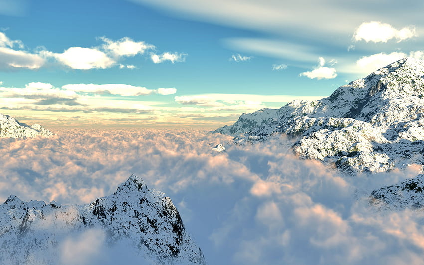 Higher and Higher, landscape, clouds, tops, sky, beautiful, nature, amazing, mountains HD wallpaper