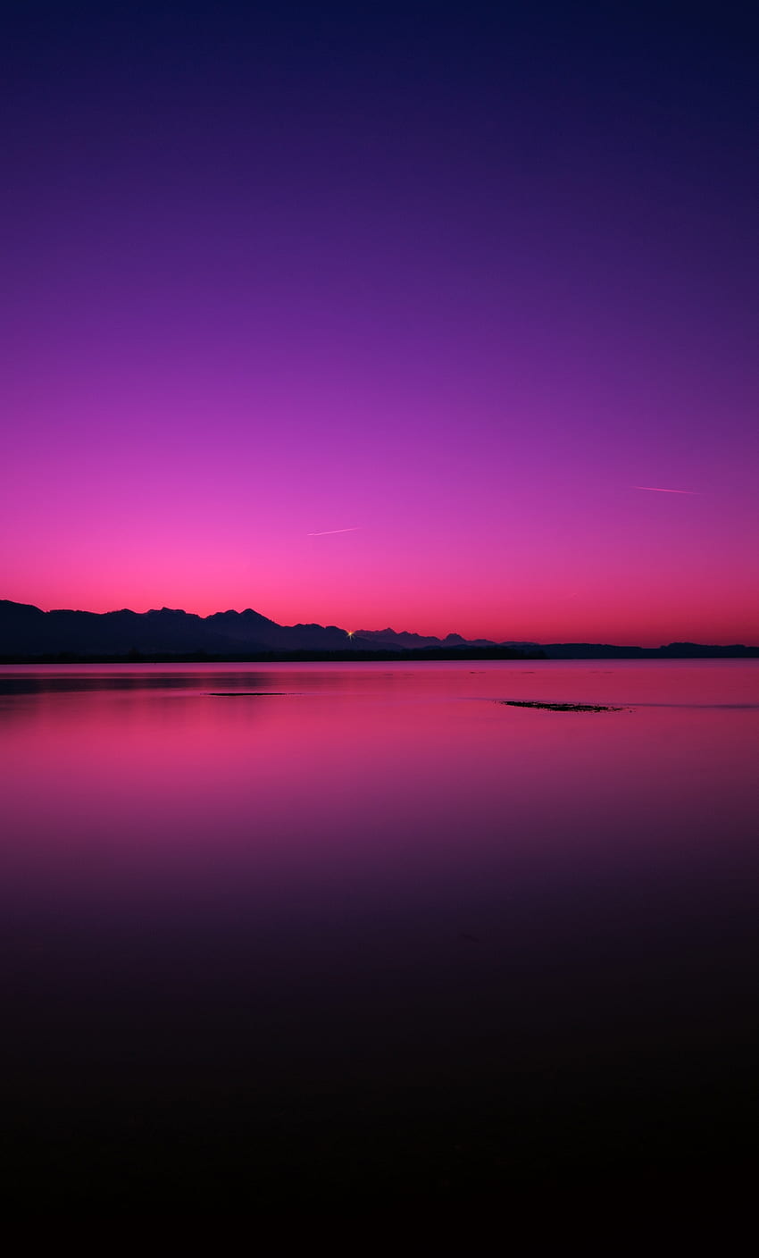 ピンクの青空、夕日、湖、シルエット、iPhone 6 Plus HD電話の壁紙
