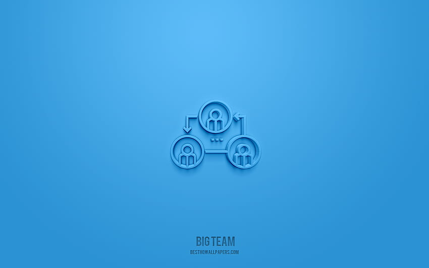 Голям екип 3d икона, син фон, 3d символи, Голям екип, бизнес икони, 3d икони, Голям екип знак, бизнес 3d икони HD тапет