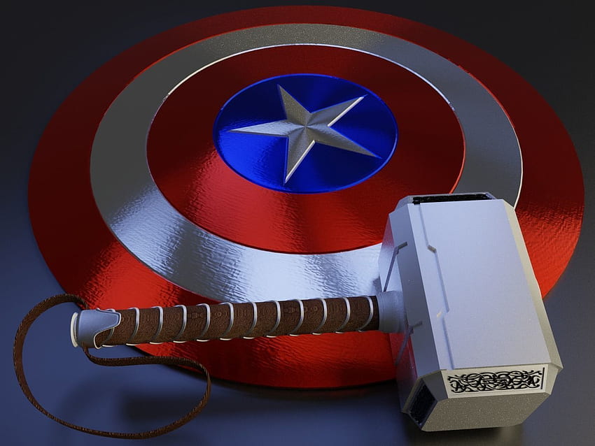 Thor Hammer และ Captain America Shield กัปตันอเมริกาพร้อมค้อน วอลล์เปเปอร์ HD