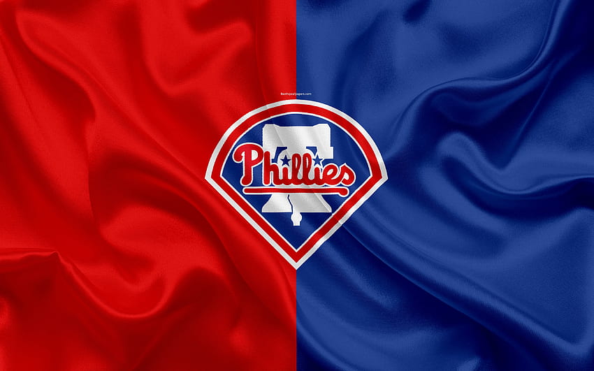 Philadelphia Phillies, , Logo, Seidenstruktur, amerikanischer Baseballclub, blaue rote Flagge, Emblem, MLB, Philadelphia, Pennsylvania, USA, Major League Baseball für mit Auflösung. Gute Qualität HD-Hintergrundbild