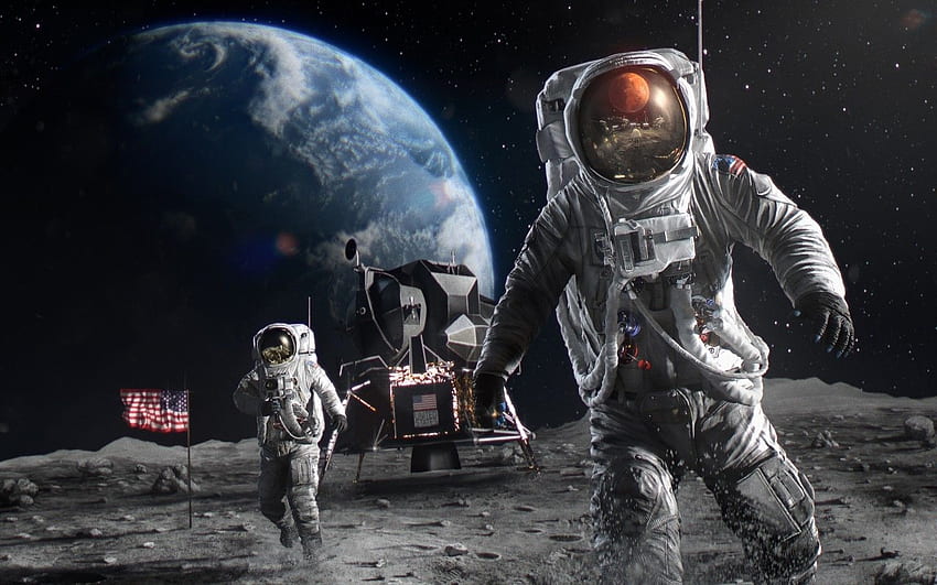 MacBook Pro 15 インチ、MacBook Air 13 インチの宇宙飛行士、NASA、地球、月面着陸 高画質の壁紙