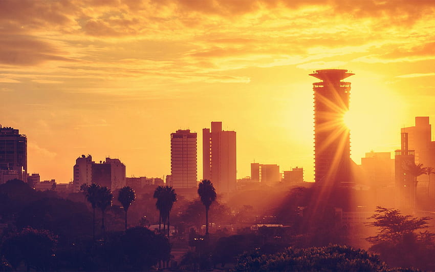 Nascer do sol, Nairobi City- Quênia. Cidade de Nairóbi, Cidade do sol, Nairóbi papel de parede HD