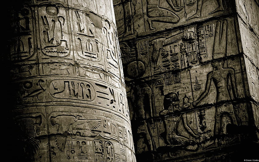 Concrete pillars with heirogyplics, Egypt, ancient, Black Egyptian HD wallpaper