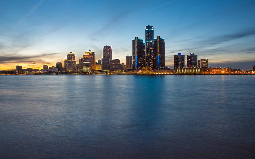 Skyline blue hour evening detroit . . 430102. UP, Downtown Detroit HD wallpaper