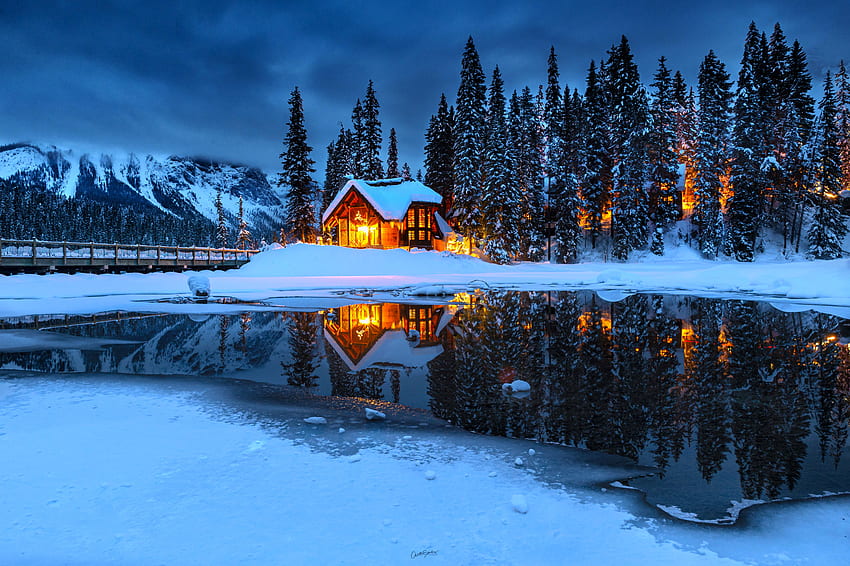 Winter-Cabin, Winter, Nature, Cabin, snow HD wallpaper