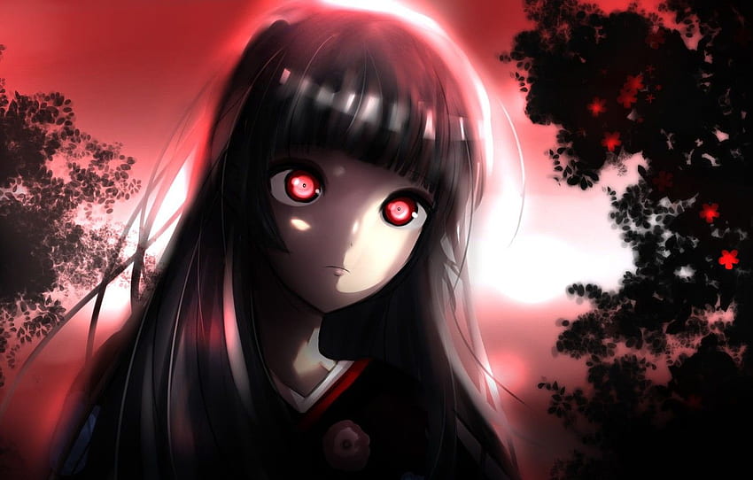 Anime, Night, Red Eyes, Brunette, Evil - Evil, Evil Woman HD wallpaper