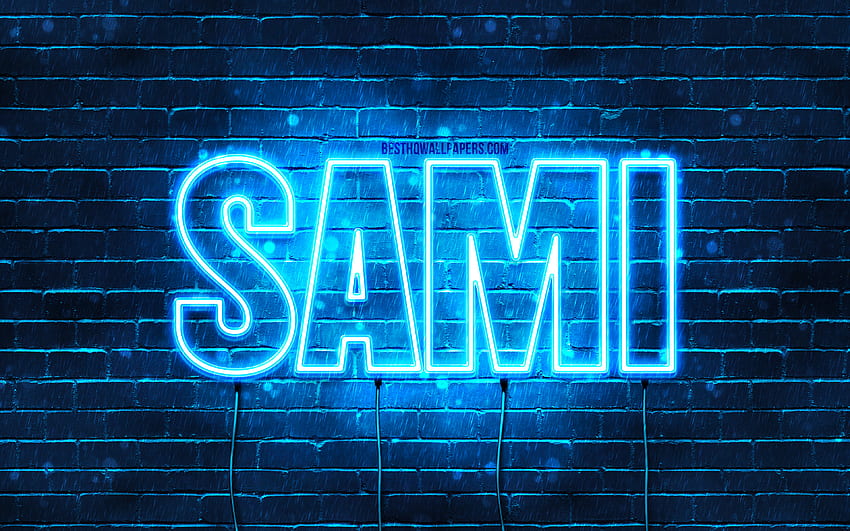 Sami, , dengan nama, nama Sami, lampu neon biru, Happy Birtay Sami, nama laki-laki arab populer, dengan nama Sami Wallpaper HD