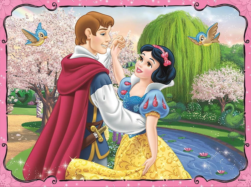 Snow White dancing with the Charming Prince, dance, prince, fantasy, couple, disney, girl, snow white HD wallpaper