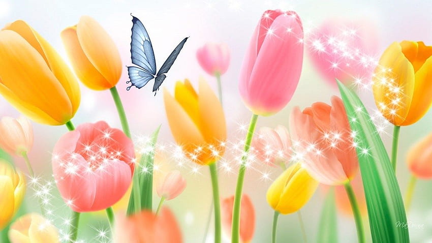 Flower with butterfly Beautiful Of Flowers, Pastel Flowers Butterflies HD wallpaper