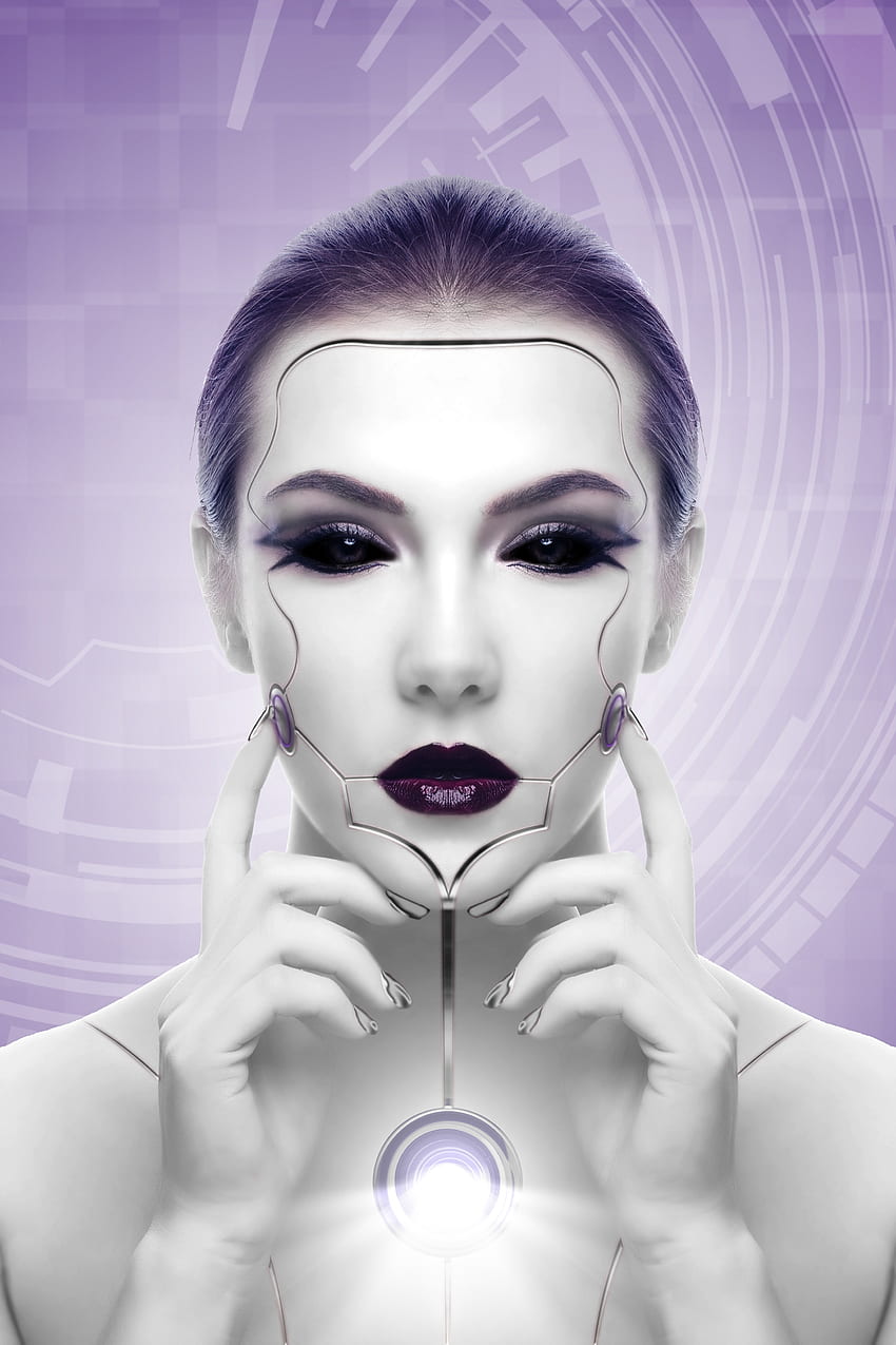 3D, futuryzm, dziewczyna, robot, cyborg, twarz Tapeta na telefon HD