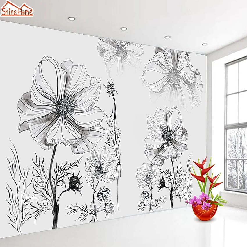 Papiers peints floraux noirs et blancs Home Decor 3D pour le salon Kids Contact Walls Paper Murals Rolls. , Fleur blanche noire Fond d'écran de téléphone HD