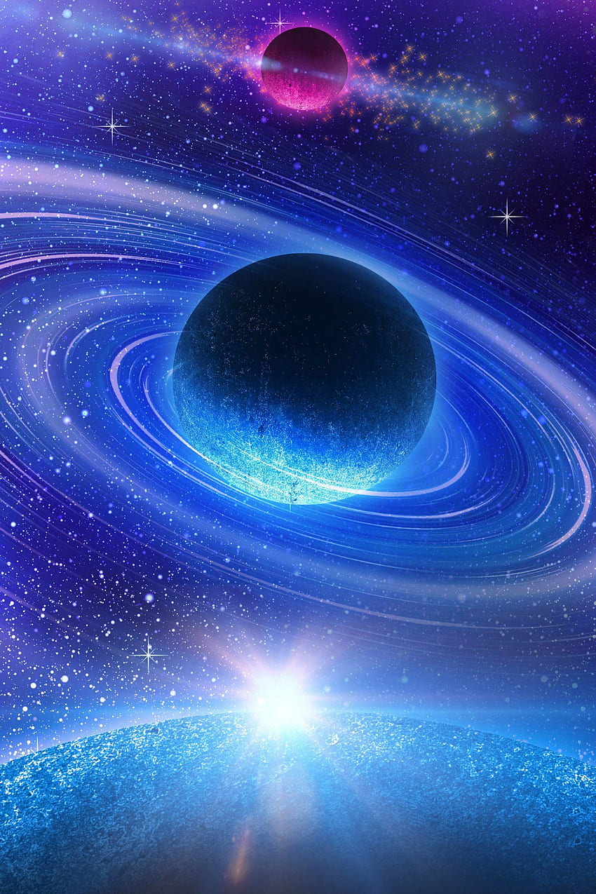 Blue Planets Collision Stars Space Purple HD phone wallpaper