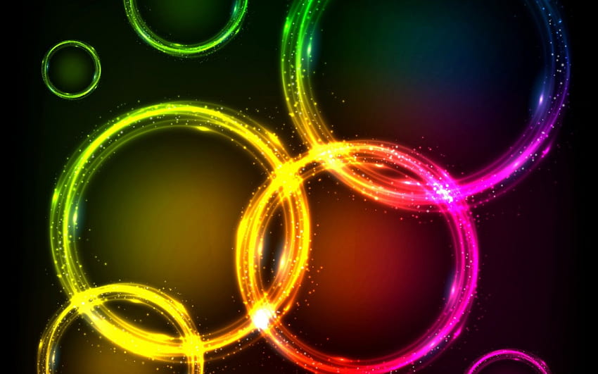 Colorful circles, pink, black, circle, abstract, rainbow, yellow, green, texture HD wallpaper